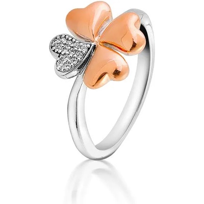 Swan Сребърен пръстен детелина с позлата и цирконий JT30R Swan