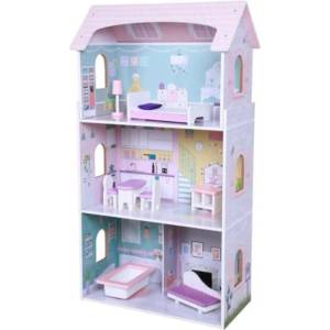 Moni Toys Дървена къща за кукли с обзавеждане Anna 4121