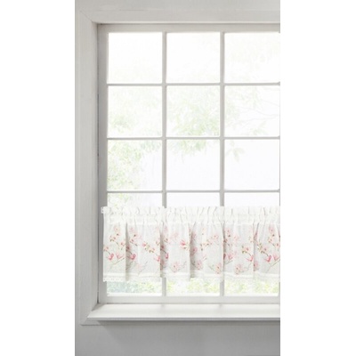 Takoy Záclonka z etamínu zdobená potiskem magnolií a krajkou, rustikální styl 150 x 30 cm-HF-372429 | 150 x 30 cm