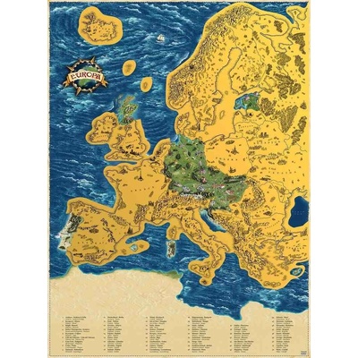 Stírací mapa Evropy XL, Zlatá – Sleviste.cz