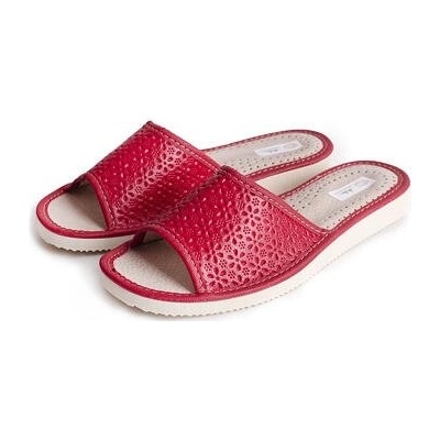 Vlnka dámské letní kožené pantofle bez špice červená