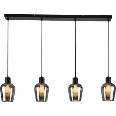 Florian, indoor pendant lamp, matte black metal lamp with tinted colour/smoky glass shade, E27 4xMAX40W, shade: D13, 5cm, (72271)