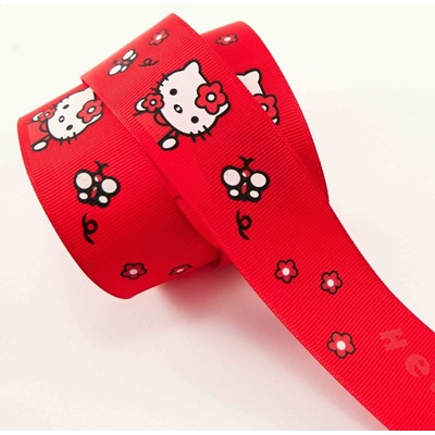 Rypsová stuha Hello Kitty- červená - šírka 3 cm