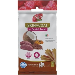 Farmina N&D Quinoa Skin & Coat Dental Care Treat With Venison, Coconut and Turmeric Medium Maxi - Дентални стикове за кучета от средни и едри породи с еленско, киноа, кокос и куркума - 100 гр, Италия - KND001