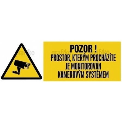 Grafiko | Pozor ! Prostor kterým procházíte je monitorován kamerovým systémem - Materiál Samolepící PVC folie, Rozměr 300x100mm