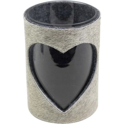 Šedý svícen z kravské kůže s motivem srdce - Ø 15*20,5cm - Mars & More