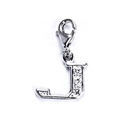 Čištín Stříbrný přívěšek na karabinku se zirkony písmenko J, P 1106