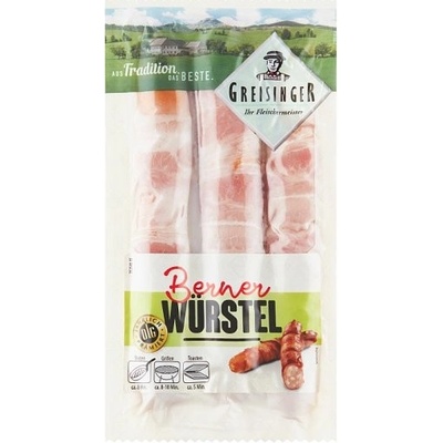 Greisinger Berner Würstel bravčové párky so syrom obalené v plátkoch slaniny 300 g