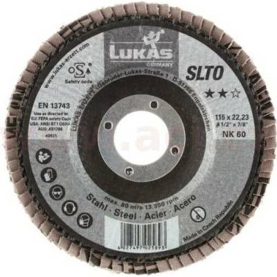 Lamelový kotouč šikmý 115 mm (pro Inox/ocel, ocel, litina) hrubost P120, LUKAS (Německo) ACI SH K0057