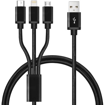 Image 1 of Mobilly 3в1 USB-C, Lightning, MicroUSB кабел за зареждане с оплетка за зареждане на до 3 телефона едновременно