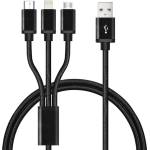  Mobilly 3 в 1 USB-C, Lightning, MicroUSB оплетен кабел за зареждане за зареждане на до 3 телефона едновременно