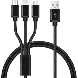  Mobilly 3 в 1 USB-C, Lightning, MicroUSB оплетен кабел за зареждане за зареждане на до 3 телефона едновременно