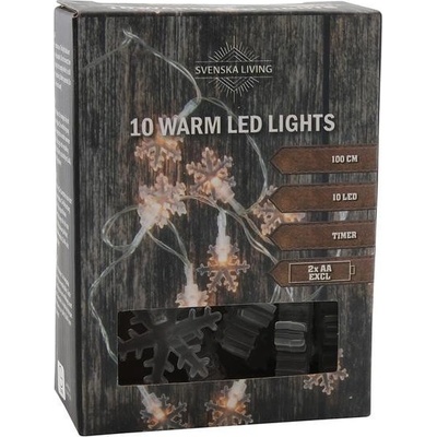 HIT Světelný řetěz s časovačem 10LED vločky 100cm