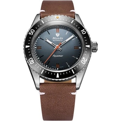 Nivada Grenchen Aquamar Grey - Brown Leather White Stitching