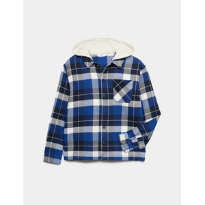 Marks & Spencer Карирана риза от чист памук с качулка (6-16 години) Marks & Spencer синя Marks & Spencer | Sin | Момчешки | 13-14