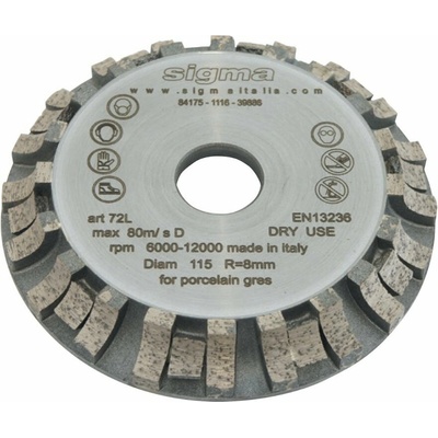 SIGMA long Life diamantová frézovacia hlava radius 8, 6000 rpm, priemer: 115 mm