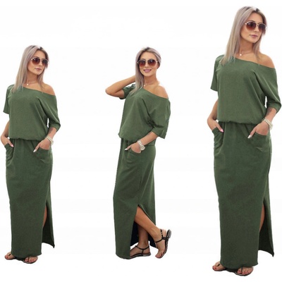 Fashionweek sportovní maxi šaty s kapsami MF815 khaki