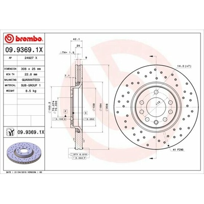 BREMBO brzdový kotúč 09.9369.1X, súprava 2 ks
