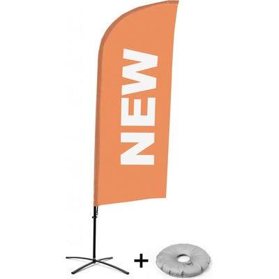 Jansen Display Kompletní sada reklamní vlajky ve tvaru křídla, Novinka, oranžová, anglicky Křížová Základna, 1273 x 3030 mm
