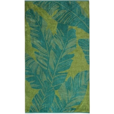 SCANquilt plážová osuška VELUR pruhy ethno multi petrolejová 100 x 180 cm
