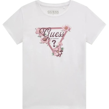 GUESS Бяла тениска за момиче с контрастно лого и цветя Guess