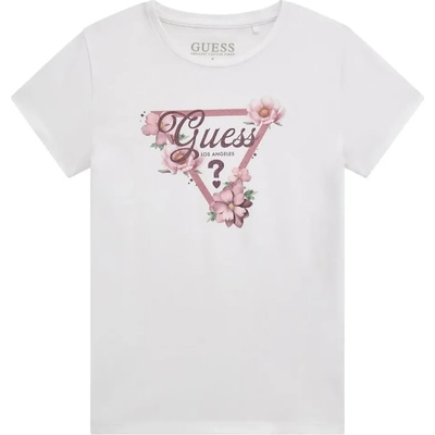 GUESS Бяла тениска за момиче с контрастно лого и цветя Guess