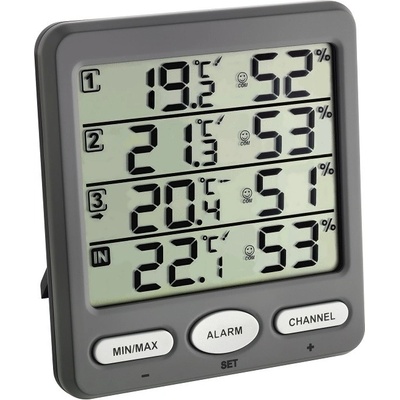 TFA klima-monitor 30.3054.10; 9-ti kanálový teploměr a vlhkoměr s 3 bezdrátovými senzory