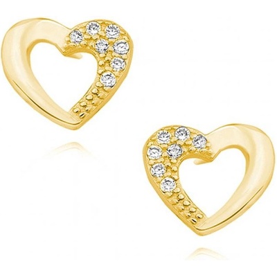 Lafira pozlacené stříbrné náušnice srdíčka čiré Z1421G