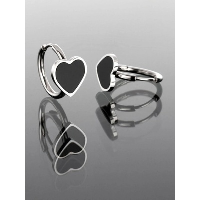 Prosperk náušnice kroužky s černými srdíčky S5041