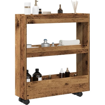 vidaXL Тясна количка за съхранение 3 нива старо дърво инженерно дърво (855248)