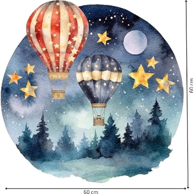 PIPPER. Kruhová samolepka na stenu "Teplovzdušné balóny nad lesom" Veľkosť: 60 cm