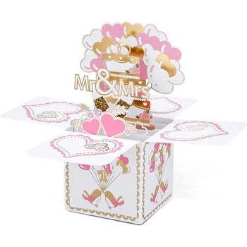 Изскачаща 3d поздравителна сватбена картичка със сърца