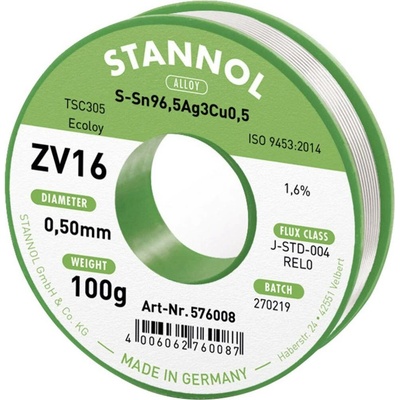 Stannol ZV16 bezolovnatý pájecí cín bez olova Sn96,5Ag3Cu0,5 REL0 100 g 0.5 mm
