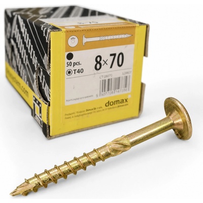 Konštrukčný vrut do dreva 8 × 70 mm, tanierová hlava TX40 – Domax CT