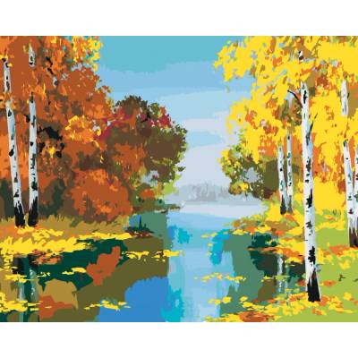 Zuty Malování podle čísel Les s břízami u řeky 80 x 100 cm vypnuté plátno na rám