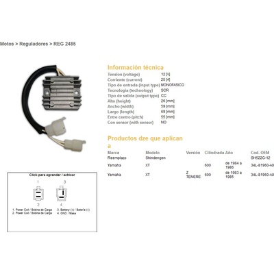 DZE regulátor napětí YAMAHA XT 600Z TENERE 83-86 (34L-81960-A0) (SH522G-12)