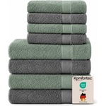 Komfortec set of 8 towels, 4 bath towels 70x140 cm & 4 hand towels 50x100 cm, 100% cotton terry cloth, fluffy and absorbent, anthracite/light green - 4er-50x100-und-4er-70x140-anth-hellgrun (4er-50x100-und-4er-