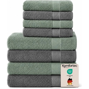 Komfortec set of 8 towels, 4 bath towels 70x140 cm & 4 hand towels 50x100 cm, 100% cotton terry cloth, fluffy and absorbent, anthracite/light green - 4er-50x100-und-4er-70x140-anth-hellgrun (4er-50x100-und-4er-