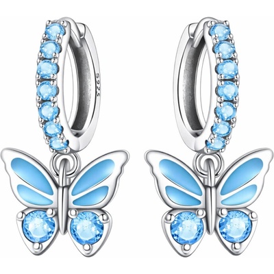 GRACE Silver Jewellery Stříbrné náušnice s modrým motýlkem E-OTE4012-BU/375 Modrá