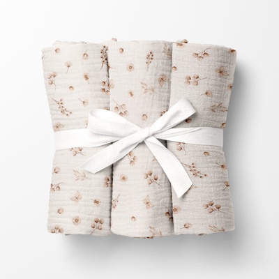 Biante Mušelínová plienka/dečka Nature MSN-085 Vetvičky s motýlikmi na krémovo bielom 70x70 cm 3 ks