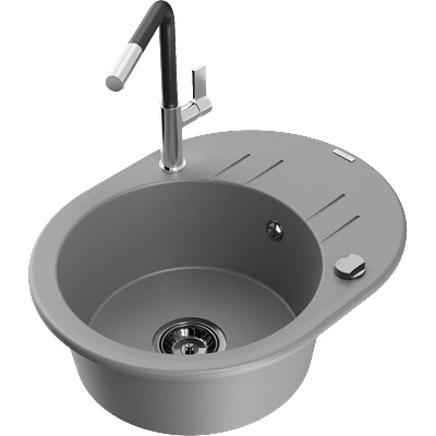 Mexen Kevin гранитна мивка с 1 отделение с отцедник и кухненски смесител Flora, сив - 6517-71-670401-07-B (6517-71-670401-07-B)