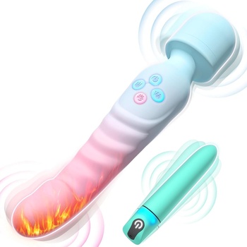SuperLove Double Pleasure Heating Massage Wand & Bullet Vibrator Set Blue-Pink