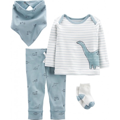 Carter's Set 4dielny tričko dl. rukáv tepláky ponožky podbradník Blue Dino chlapec LBB
