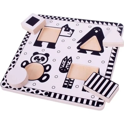 Bigjigs Toys Дървен пъзел Bigjigs - Черно-бели животни, Вид 2 (BJ514)