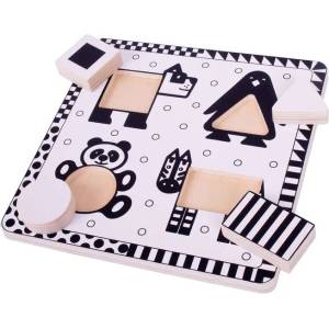 Bigjigs Toys Дървен пъзел Bigjigs - Черно-бели животни, Вид 2 (BJ514) - ozone