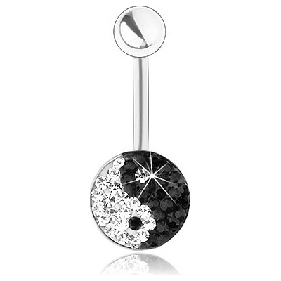 Šperky eshop piercing z chirurgické oceli stříbrná blýskavý symbol jin a jang zirkonky SP30.31