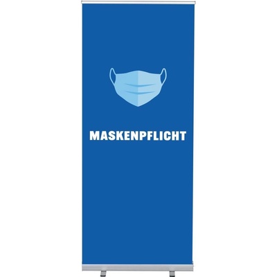 Jansen Display Set Roll-baneru Budget s vytištěným motivem maska povinná, modrá, německy, 870 x 2080 mm
