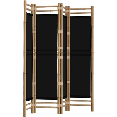 vidaXL Paraván skládací 160 x 180 cm bambus a plátno černý 4panelový 350628