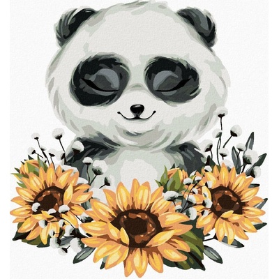 zuty Malování Podle Čísel Panda Se Slunečnicemi 80 x 100 Cm Plátno Rám