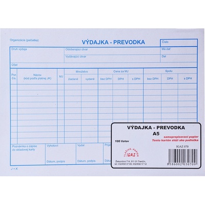 Igaz 70 Výdajka-prevodka A5 samoprepis s DPH